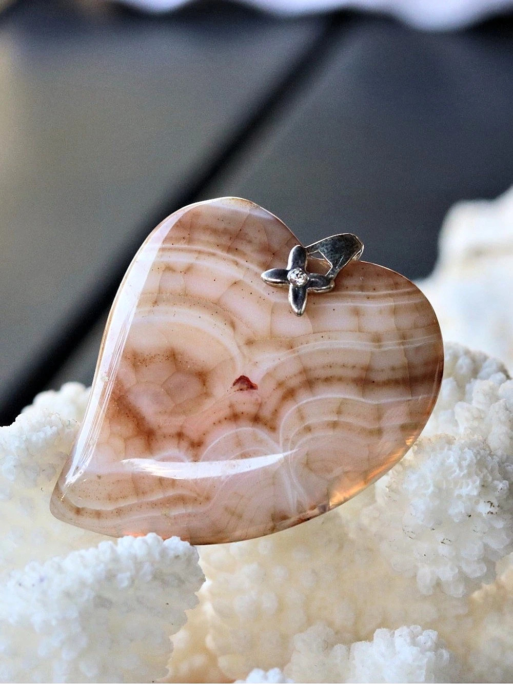 Heart Shape Agate cabochon and sterling silver Pendant